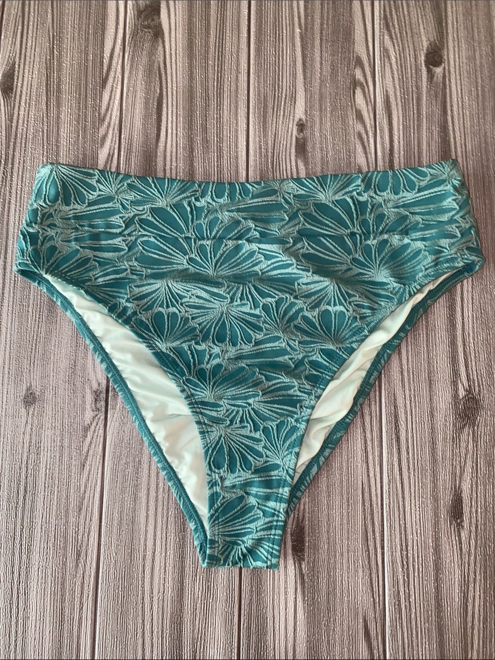 Women’s High Waist Teal Lace-Overlay Swim Bottom NWOT Size L